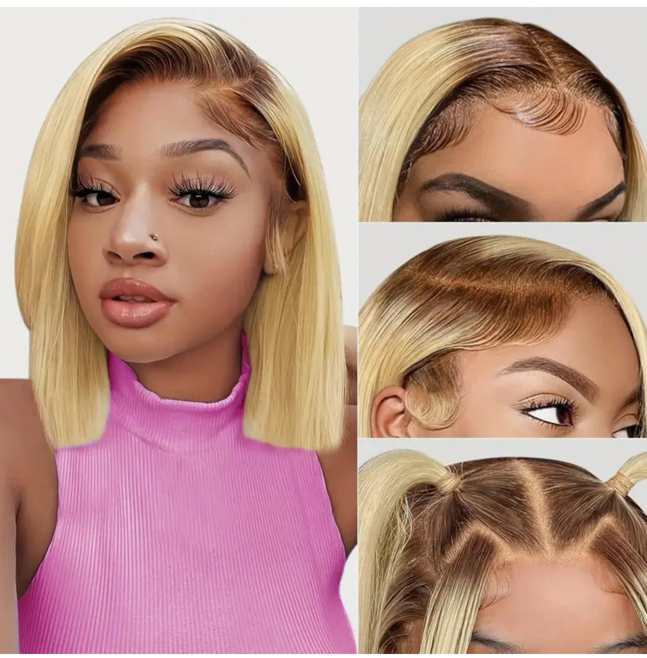 BeautyEllaHair Ombre Blonde Short Bob Wig 13x4 Lace Front Human Hair Wigs for Women 4/613 Blonde Short Bob 13X4 Lace Frontal Human Hair Wigs 150% Density