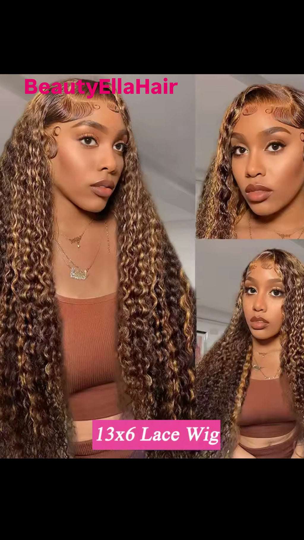 BeautyEllaHair Highlight Water Wave Human Hair Wig Highlighted Curly Lace Front Wigs For Women Brazilian Lace Closure Wig