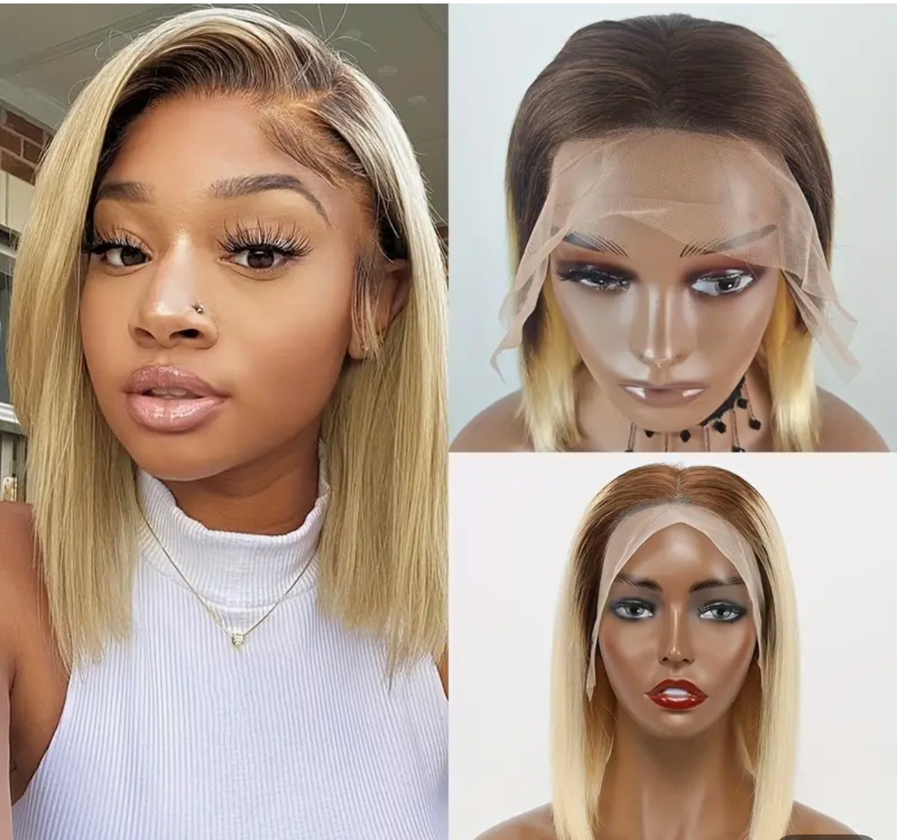 BeautyEllaHair Ombre Blonde Short Bob Wig 13x4 Lace Front Human Hair Wigs for Women 4/613 Blonde Short Bob 13X4 Lace Frontal Human Hair Wigs 150% Density