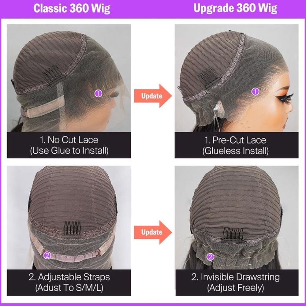 Invisi Strap 360 Lace Frontal Wigs Human Hair Preplucked
250% Density Deep Wave Glueless Human Hair Wig Pre Cut 3...