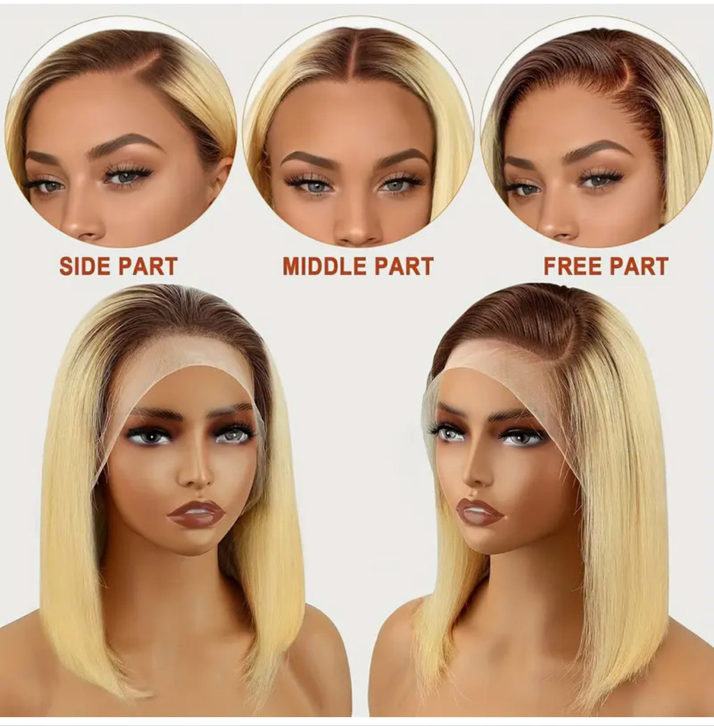 BeautyEllaHair Ombre Blonde Short Bob Wig 13x4 Lace Front Human Hair Wigs for Women 4/613 Blonde Short Bob 13X4 Lace Frontal Human Hair Wigs 150% Density