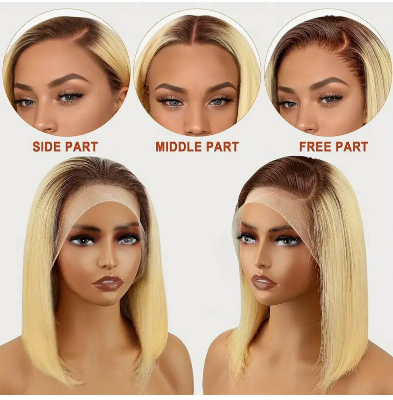 BeautyEllaHair Ombre Blonde Short Bob Wig 13x4 Lace Front Human Hair Wigs for Women 4/613 Blonde Short Bob 13X4 Lace Frontal Human Hair Wigs 150% Density