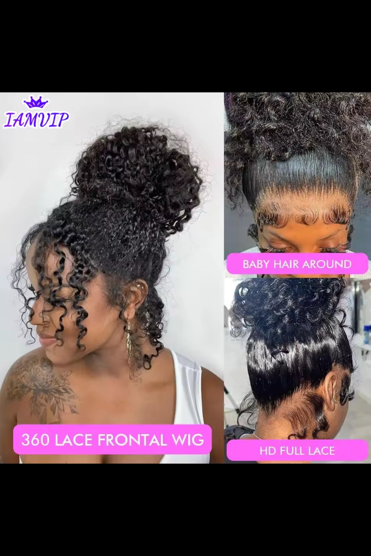 BeautyEllaHair 250 Density Invisi Strap 360 Full HD Lace Frontal Kinky Curly Wig Black Human Hair Drawstring Snug 30 inch Water Wig Glueless