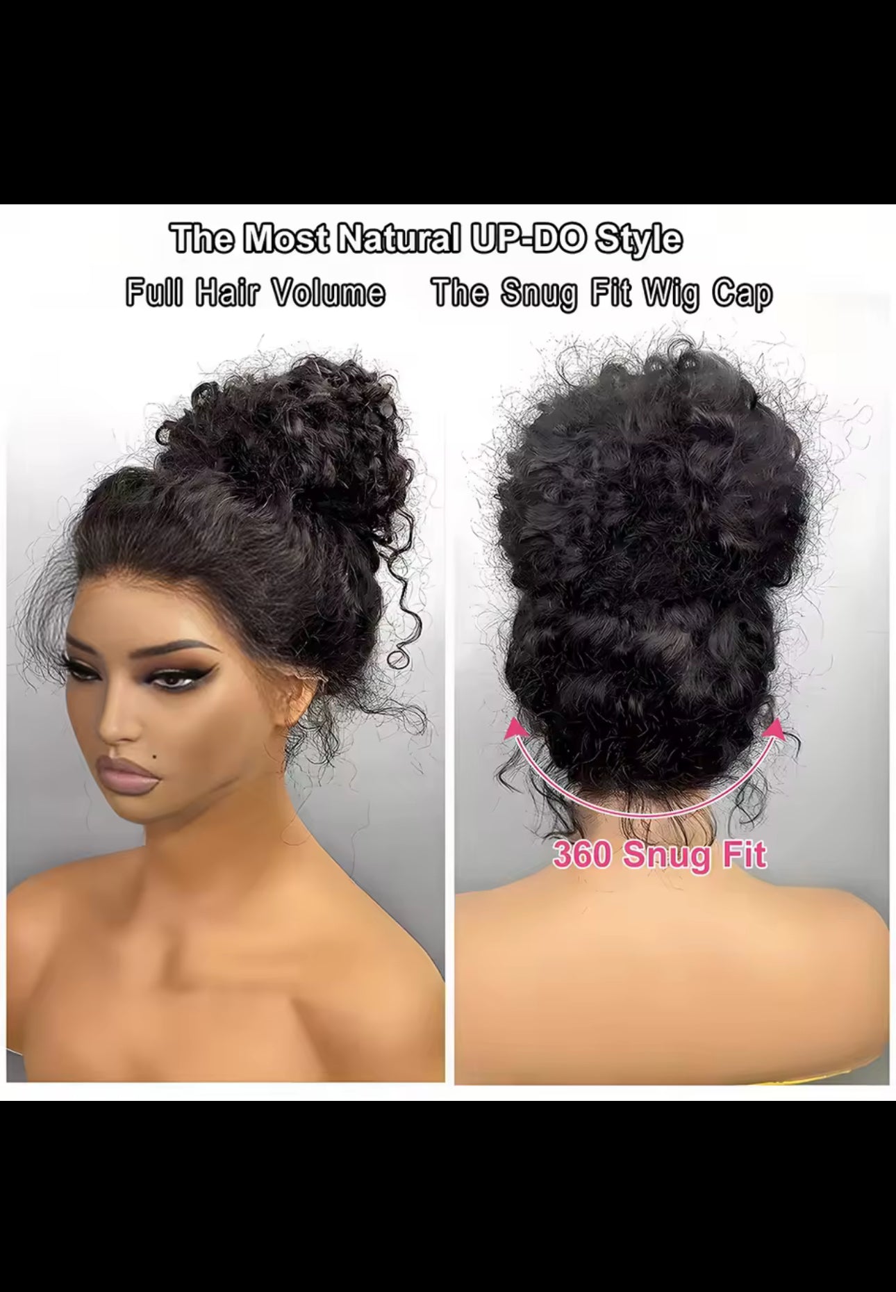 BeautyEllaHair 250 Density Invisi Strap 360 Full HD Lace Frontal Kinky Curly Wig Black Human Hair Drawstring Snug 30 inch Water Wig Glueless