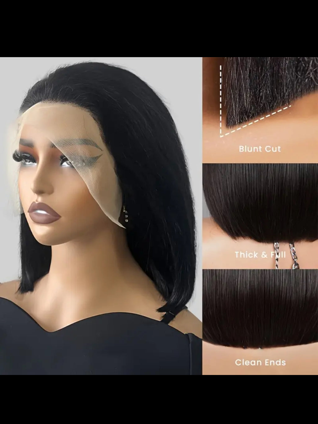BeautyEllaHair 150% Density 13x4 Lace Front Short Bob Wig - Pre-Plucked Human Hair with Baby Hair, Straight Transparent Lace for Women