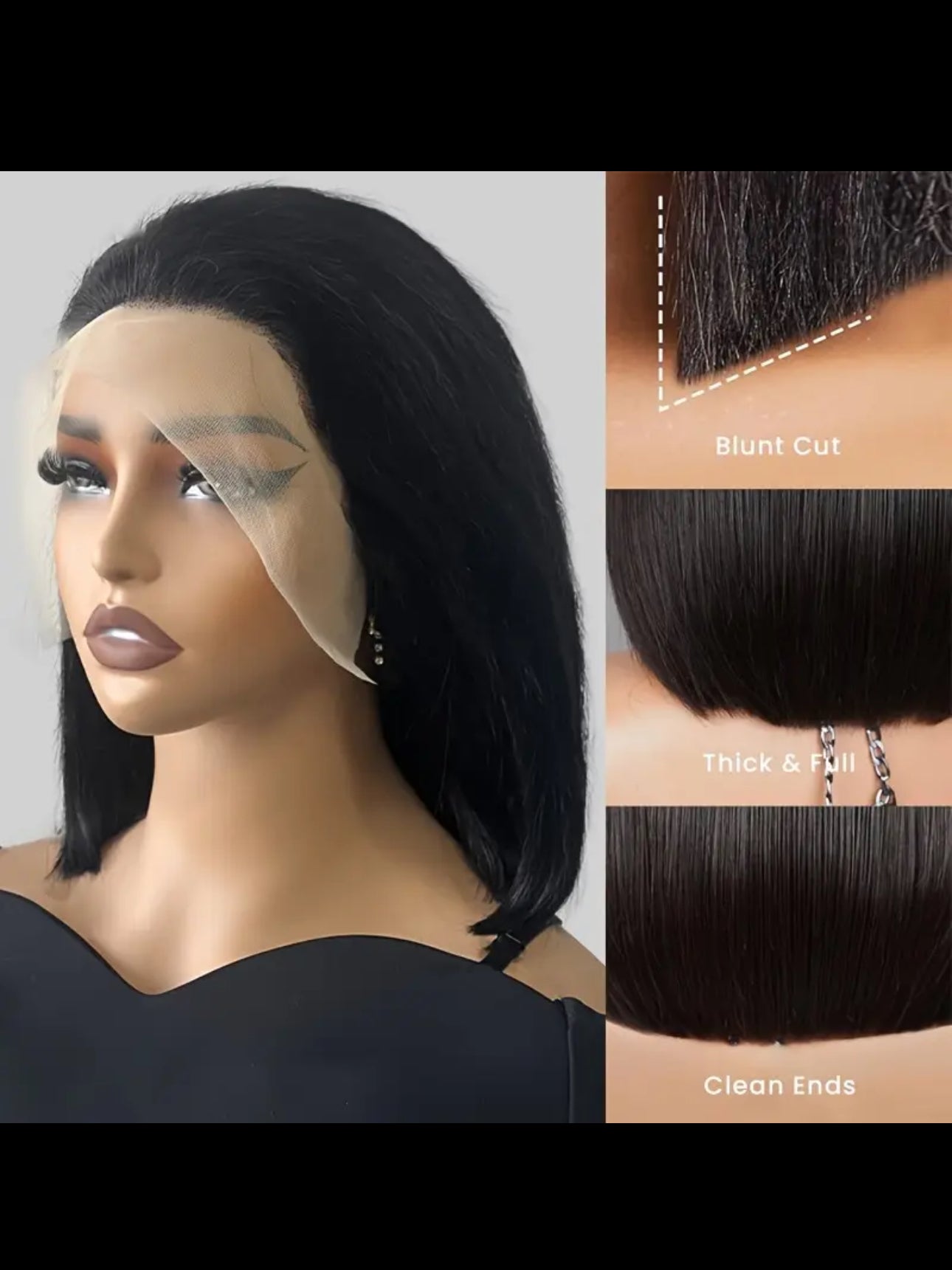 BeautyEllaHair 150% Density 13x4 Lace Front Short Bob Wig - Pre-Plucked Human Hair with Baby Hair, Straight Transparent Lace for Women