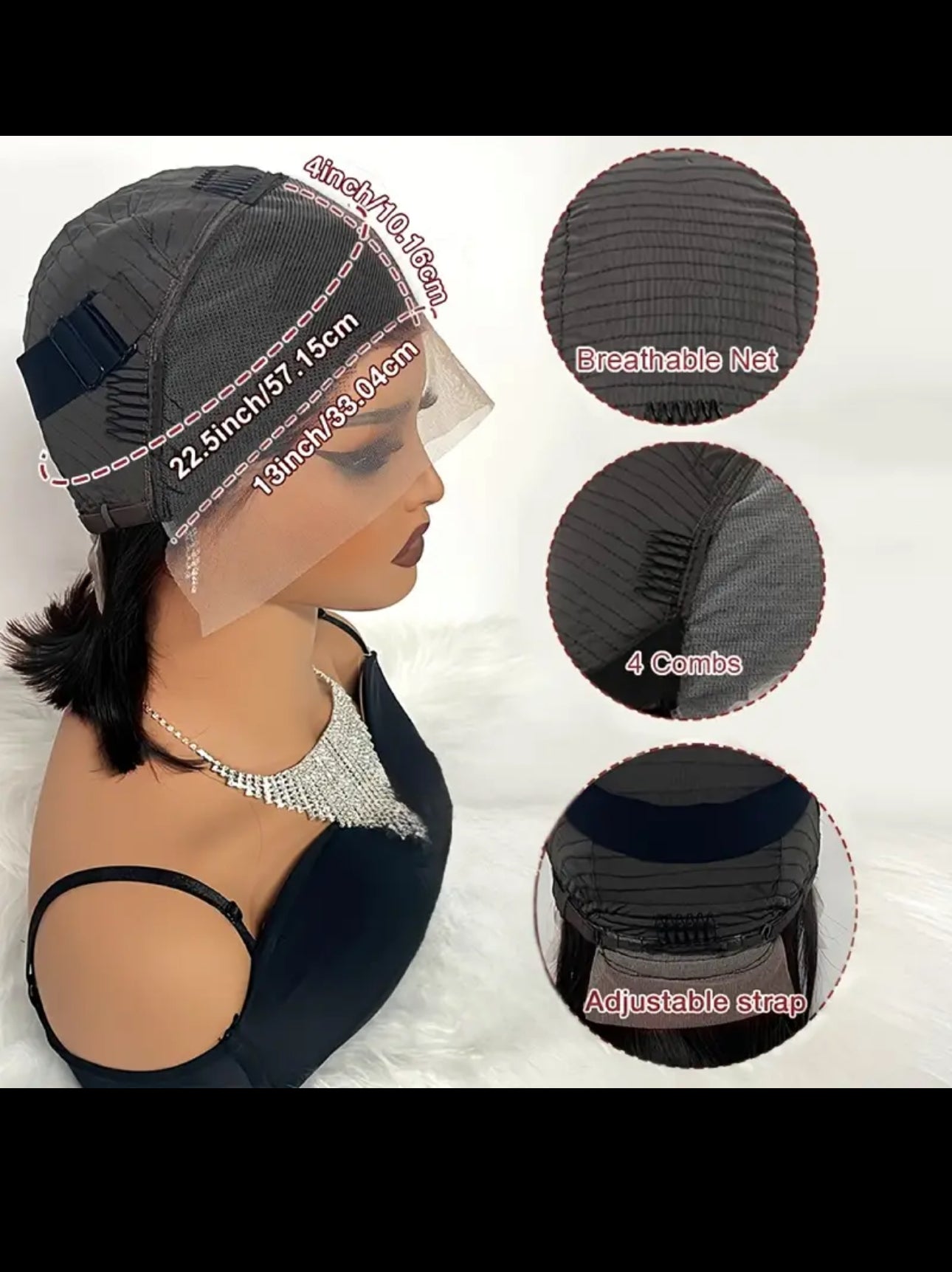 BeautyEllaHair 150% Density 13x4 Lace Front Short Bob Wig - Pre-Plucked Human Hair with Baby Hair, Straight Transparent Lace for Women