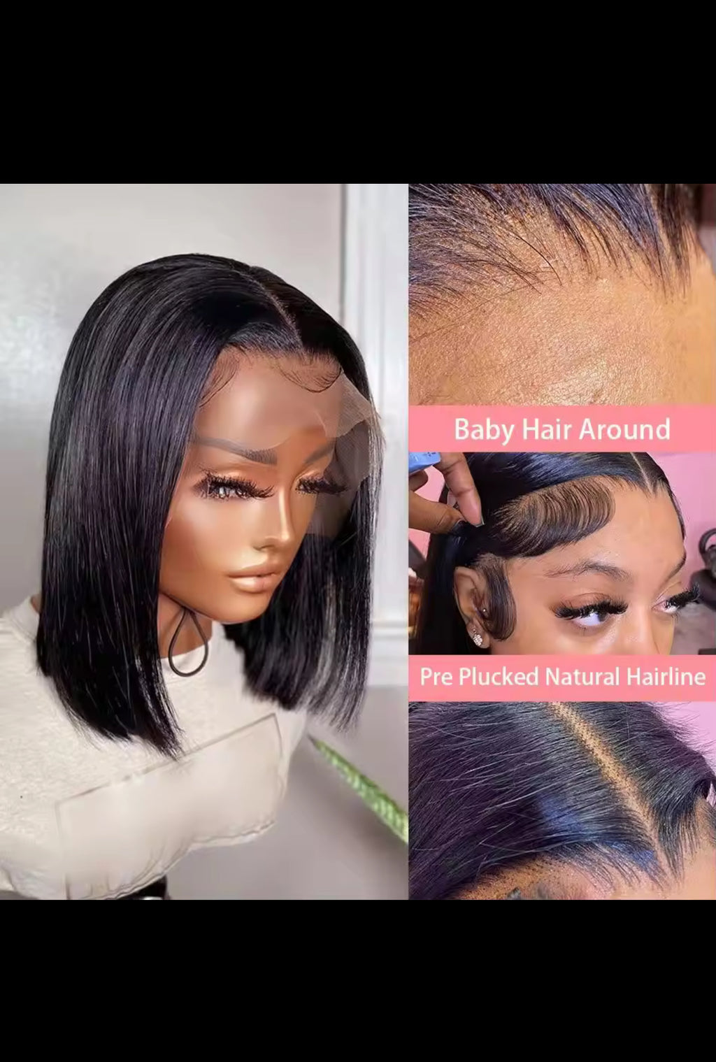 BeautyEllaHair Human Hair Bob Wig 13x4 Straight Lace Frontal 8-14 Inches Pre Plucked Hair Wigs Brazilian Remy Bone Straight Bob