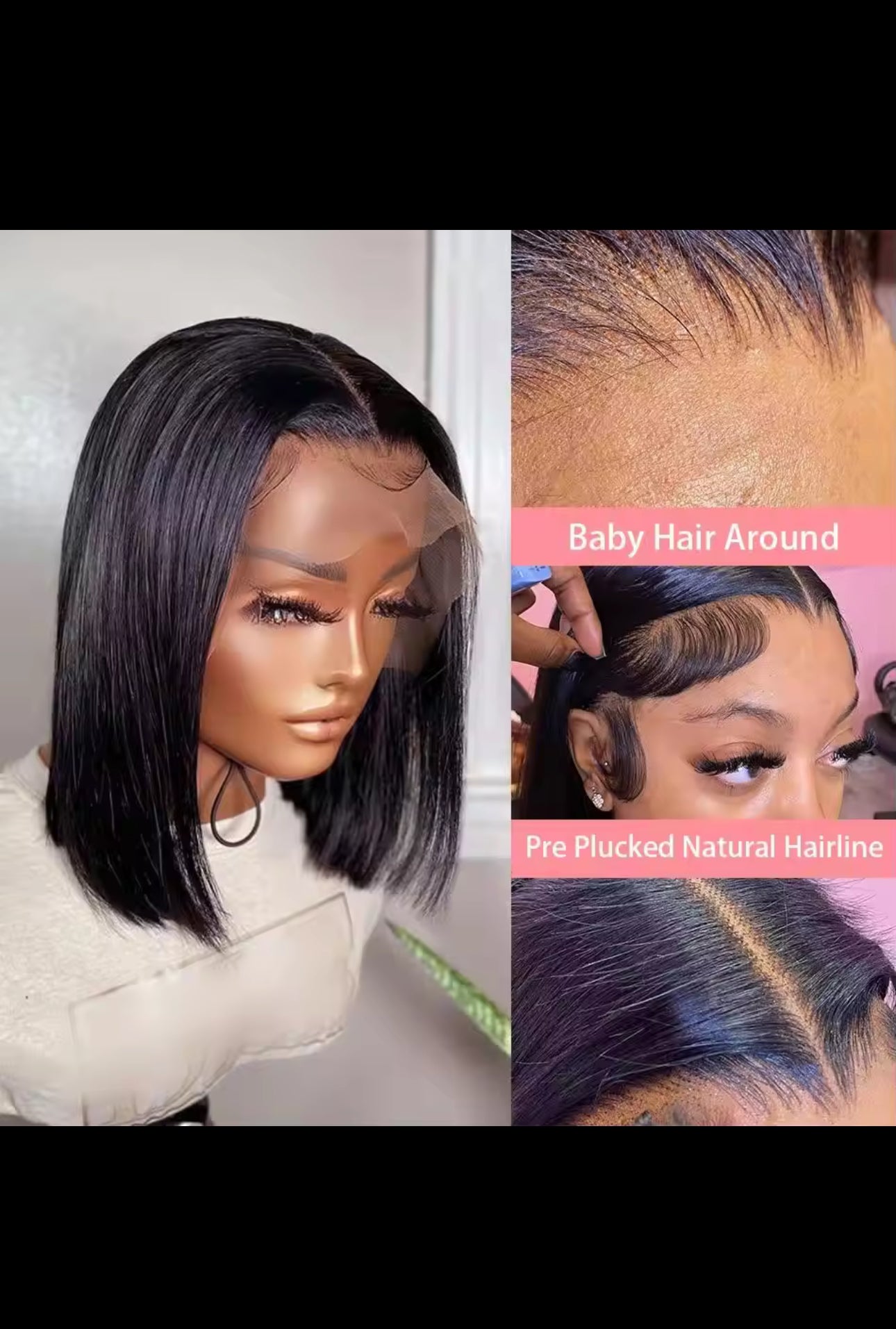 BeautyEllaHair Human Hair Bob Wig 13x4 Straight Lace Frontal 8-14 Inches Pre Plucked Hair Wigs Brazilian Remy Bone Straight Bob