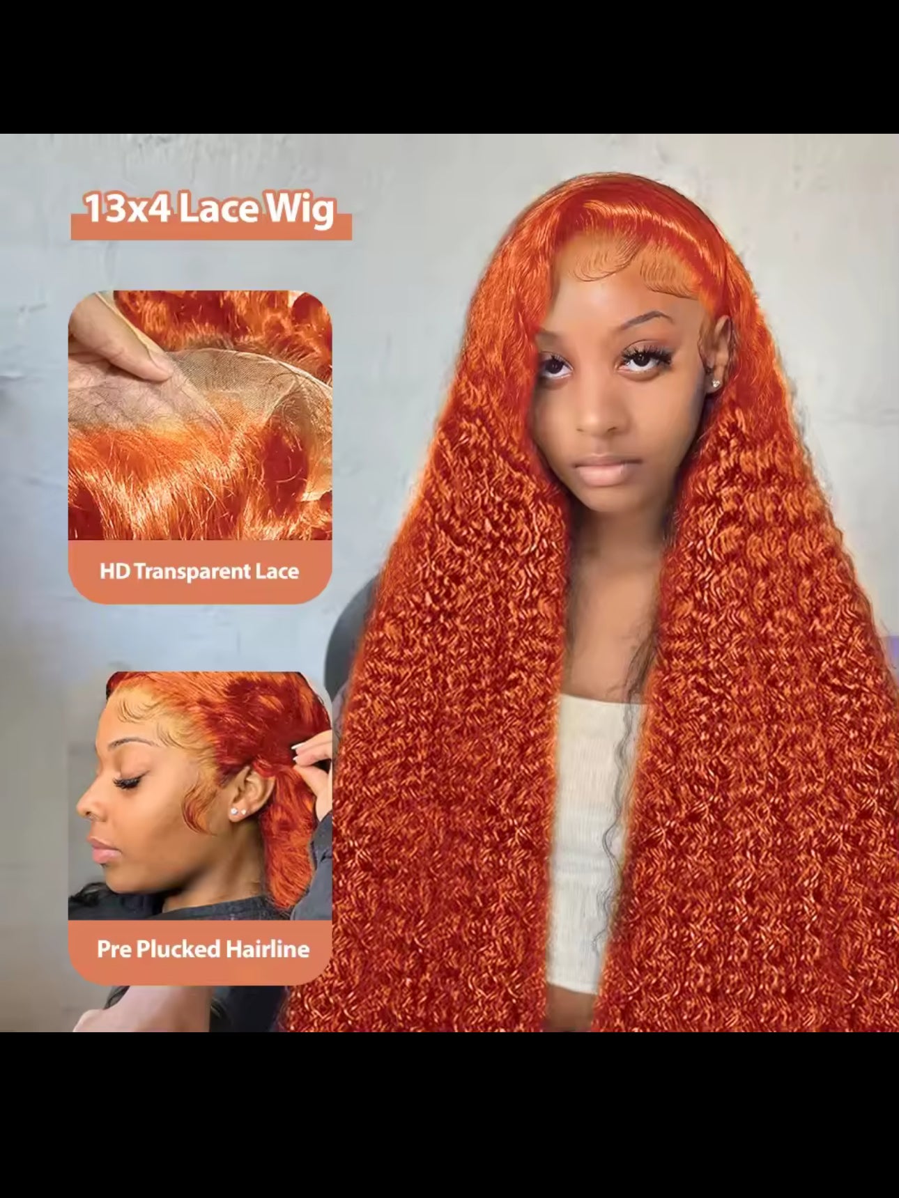 Orange colored Water wave 13x6 hd lace frontal human hair wig Preplucked deep wave 30 inch ginger lace front curly wigs by BeautyEllaHair