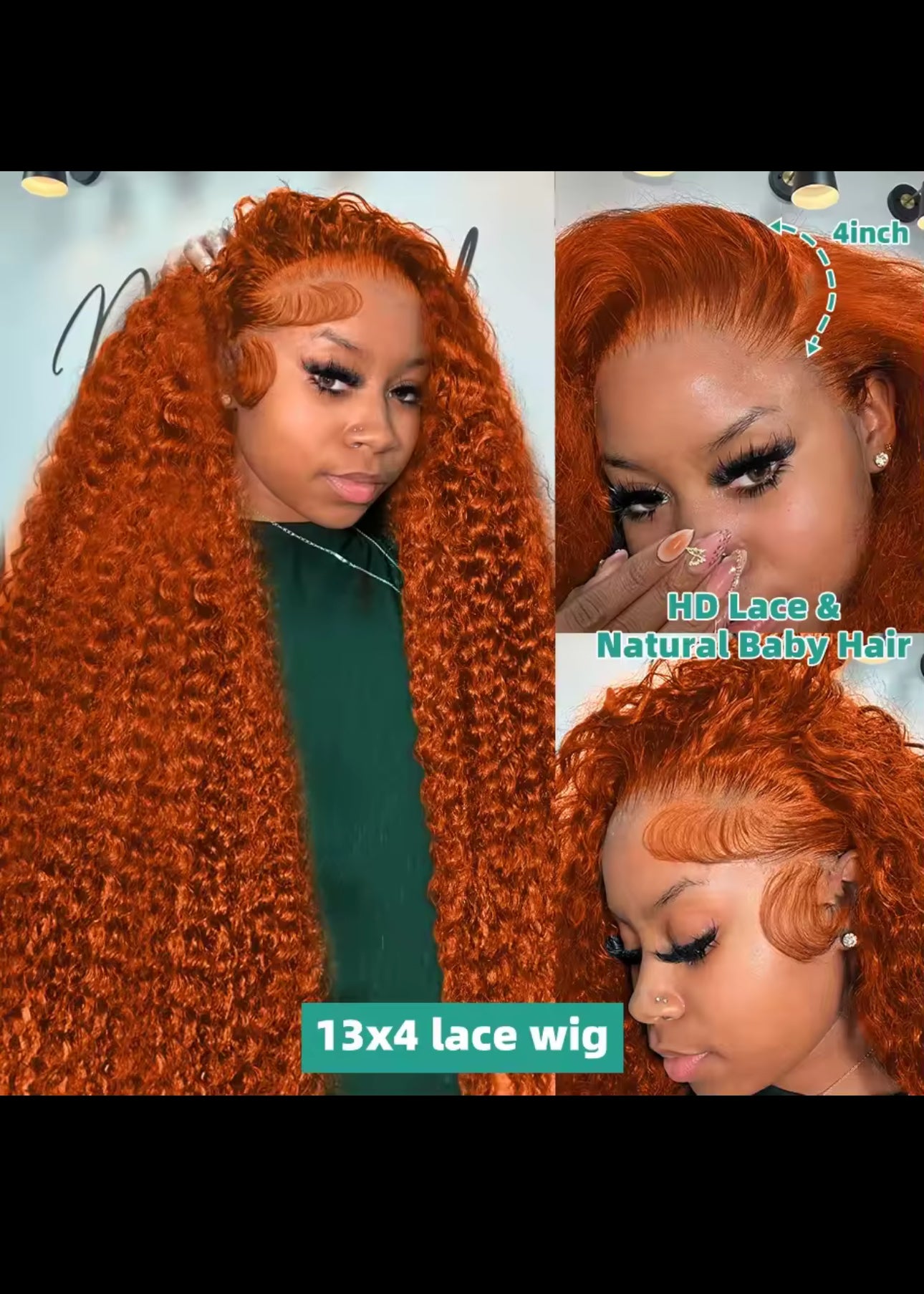 Orange colored Water wave 13x6 hd lace frontal human hair wig Preplucked deep wave 30 inch ginger lace front curly wigs by BeautyEllaHair
