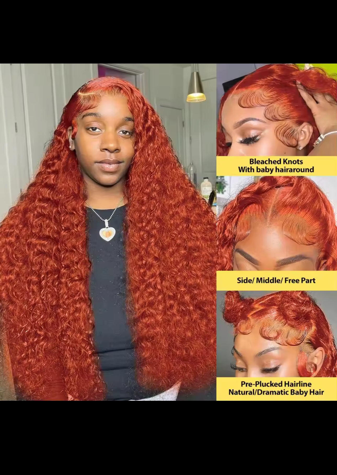 Orange colored Water wave 13x6 hd lace frontal human hair wig Preplucked deep wave 30 inch ginger lace front curly wigs by BeautyEllaHair