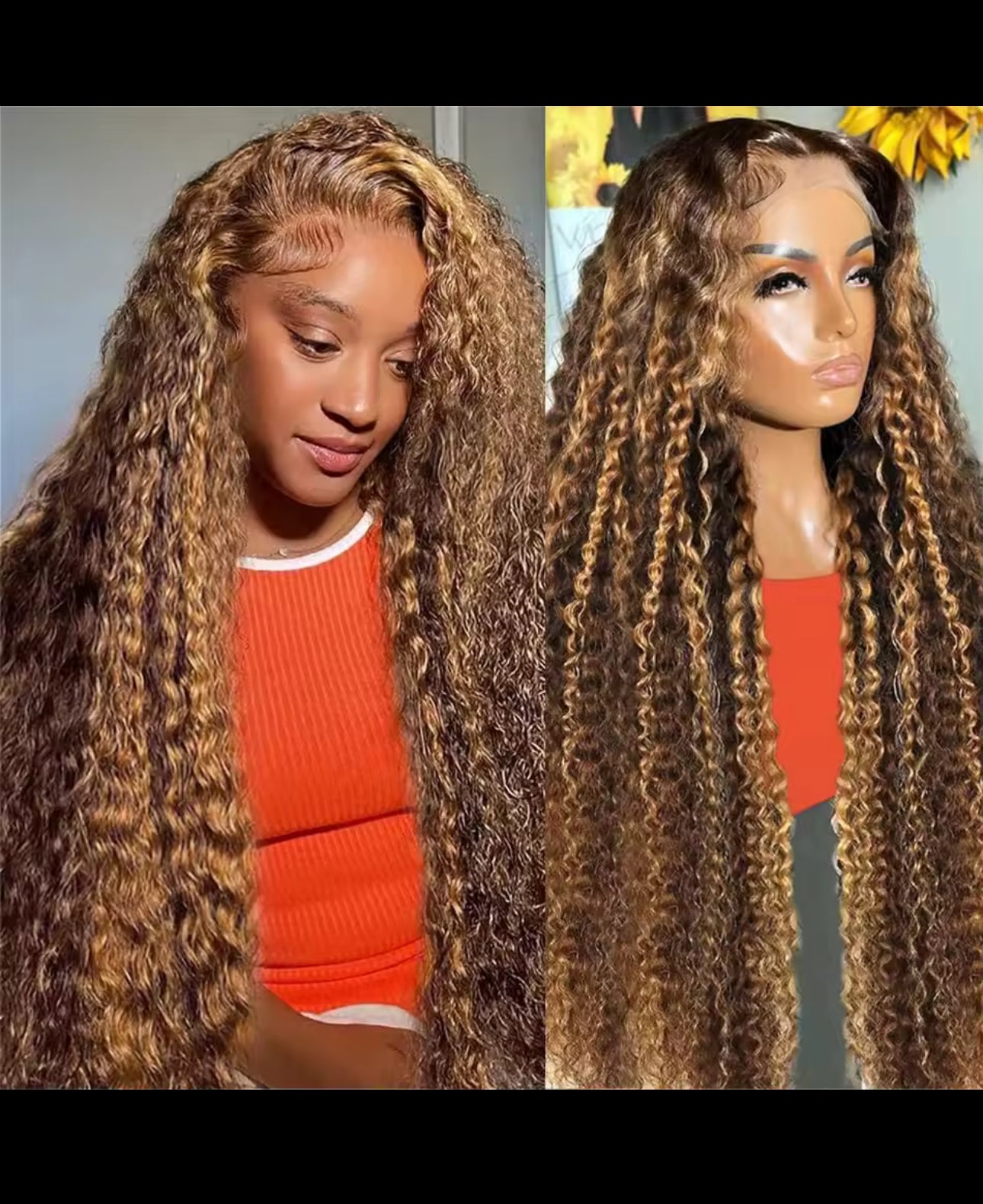 BeautyEllaHair Highlight Honey Blonde Kinky Curly 30 Inch Hd Lace Front Wig Human Hair 13x6 Deep Wave Lace Frontal Wigs Wigs  Human Hair Wigs