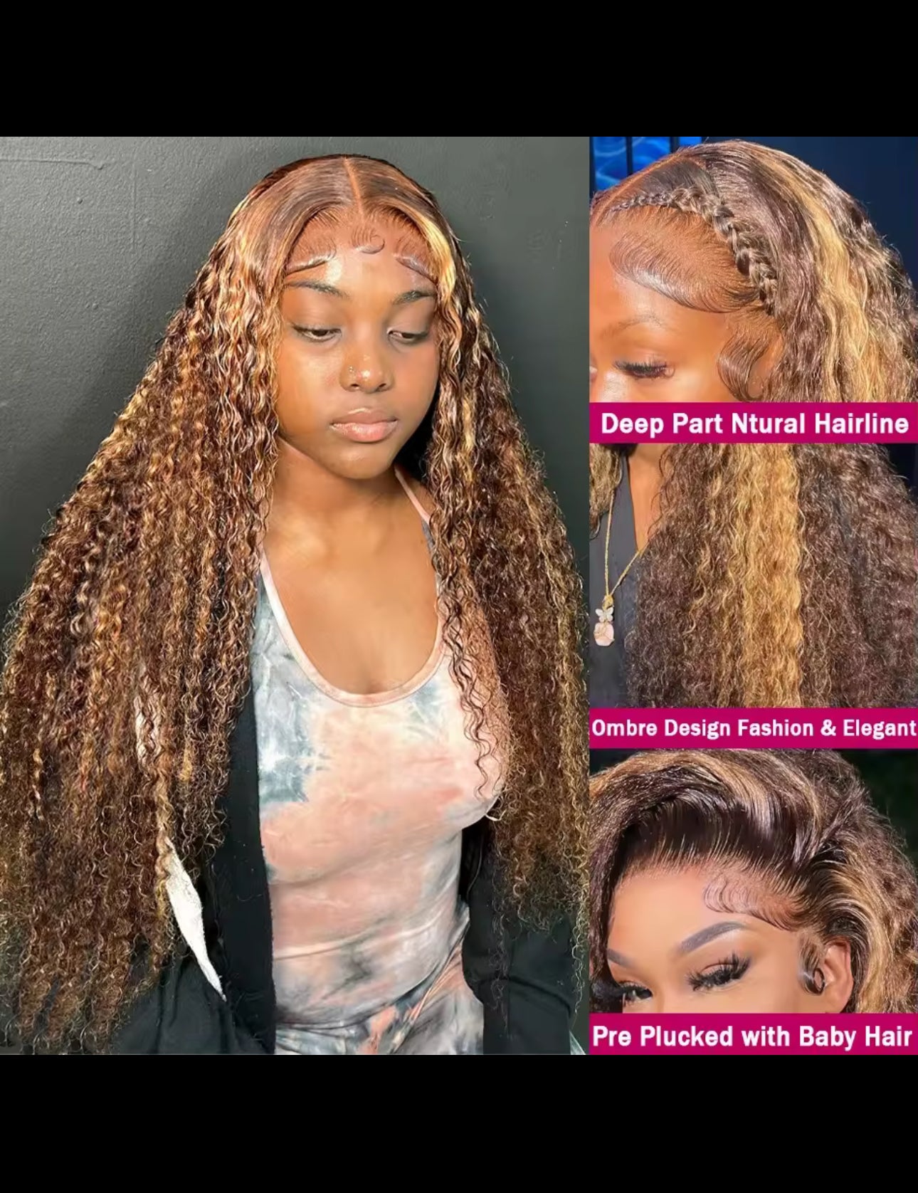 BeautyEllaHair Highlight Honey Blonde Kinky Curly 30 Inch Hd Lace Front Wig Human Hair 13x6 Deep Wave Lace Frontal Wigs Wigs  Human Hair Wigs