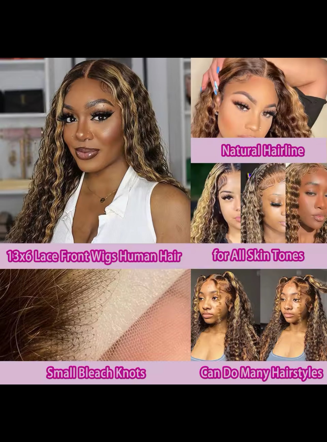 BeautyEllaHair Highlight Honey Blonde Kinky Curly 30 Inch Hd Lace Front Wig Human Hair 13x6 Deep Wave Lace Frontal Wigs Wigs  Human Hair Wigs