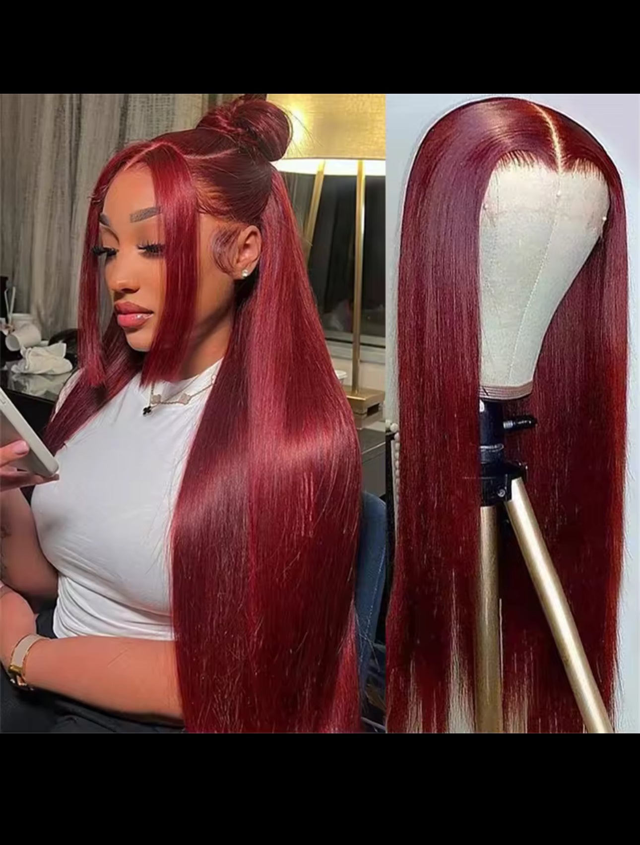 BeautyEllaHair Burgundy Transparent Lace Frontal Human Hair Wig Pre Plucked Red 99J Straight Colored 13x4 Lace Front Human Hair Wigs
