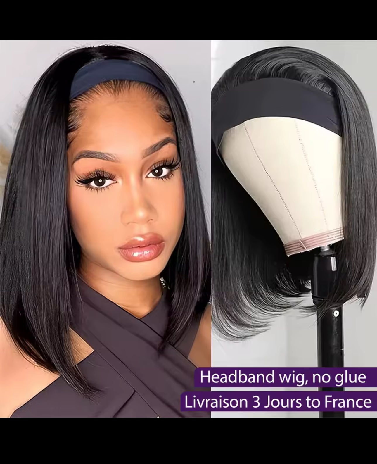 Beautyellahair Headband Wig Human Hair Straight Bob Headband Wig 180% Remy Human Hair Wigs For Women Brazilian Ready To Wear Wig Machine Made