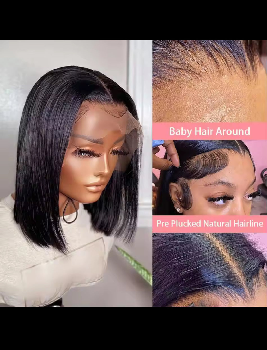 BeautyEllaHair  Sale Human Hair Bob Wig 13x4 Straight Lace Frontal 10 Inches Pre Plucked Hair Wigs Brazilian Remy Bone Straight Bob