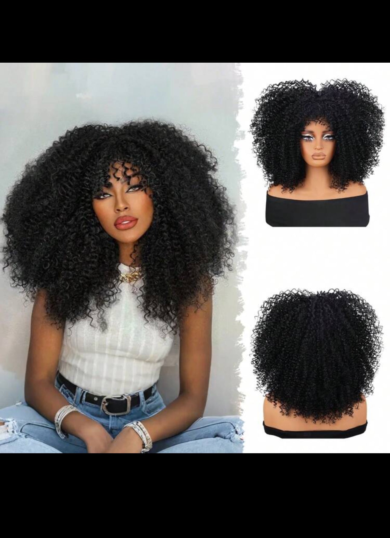 BeautyEllaHair Curly Wigs For Women Afro Bomb Curly Wig With Bangs Synthetic Fiber Glueless Long Kinky Curly Hair