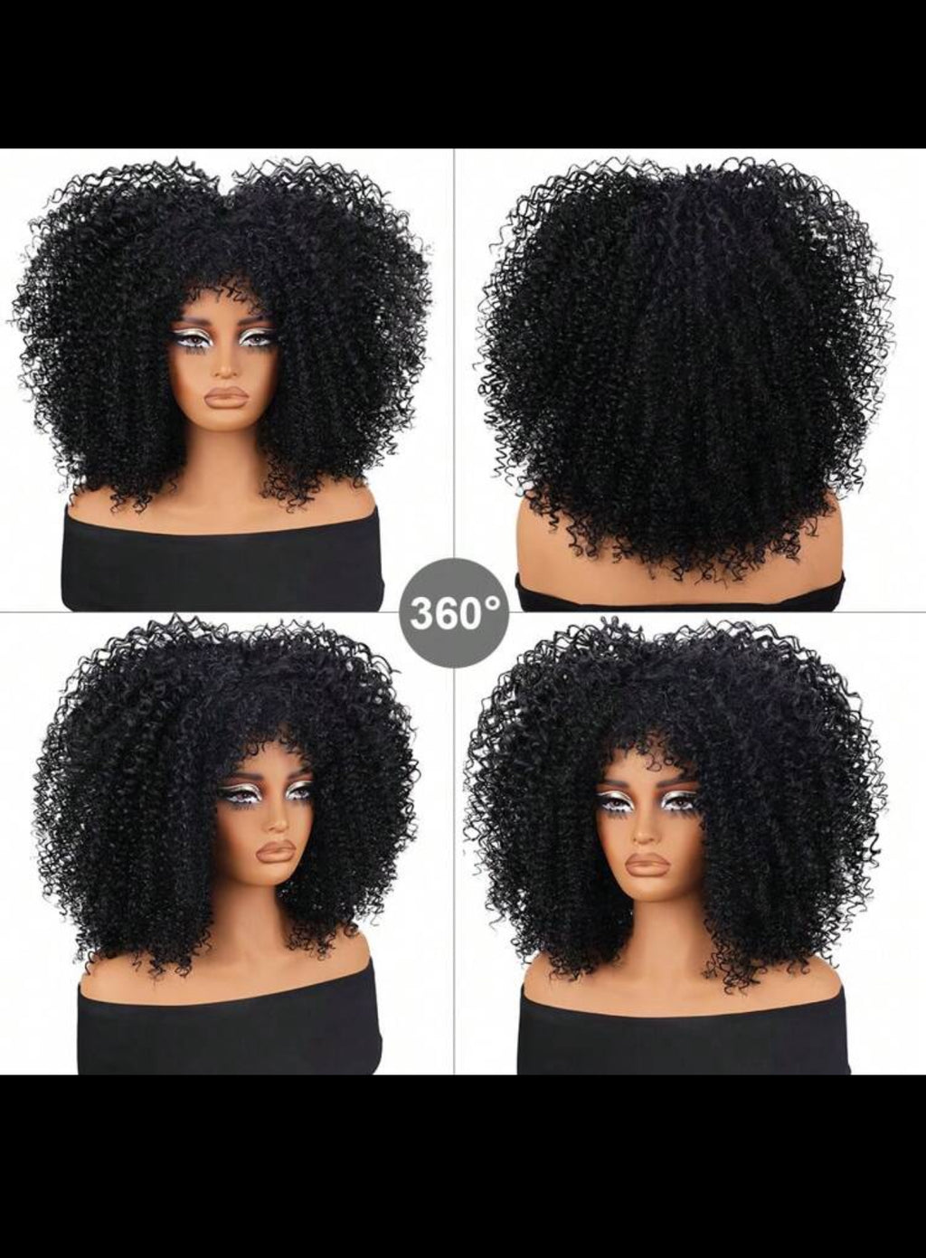 BeautyEllaHair Curly Wigs For Women Afro Bomb Curly Wig With Bangs Synthetic Fiber Glueless Long Kinky Curly Hair