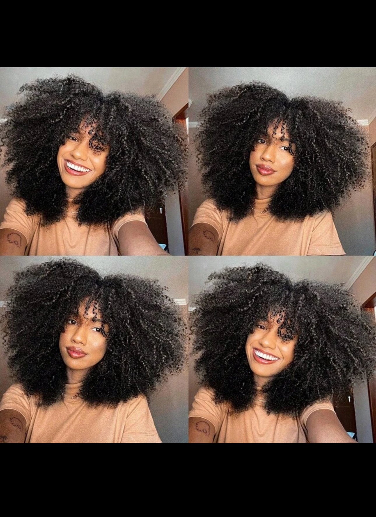 BeautyEllaHair Curly Wigs For Women Afro Bomb Curly Wig With Bangs Synthetic Fiber Glueless Long Kinky Curly Hair
