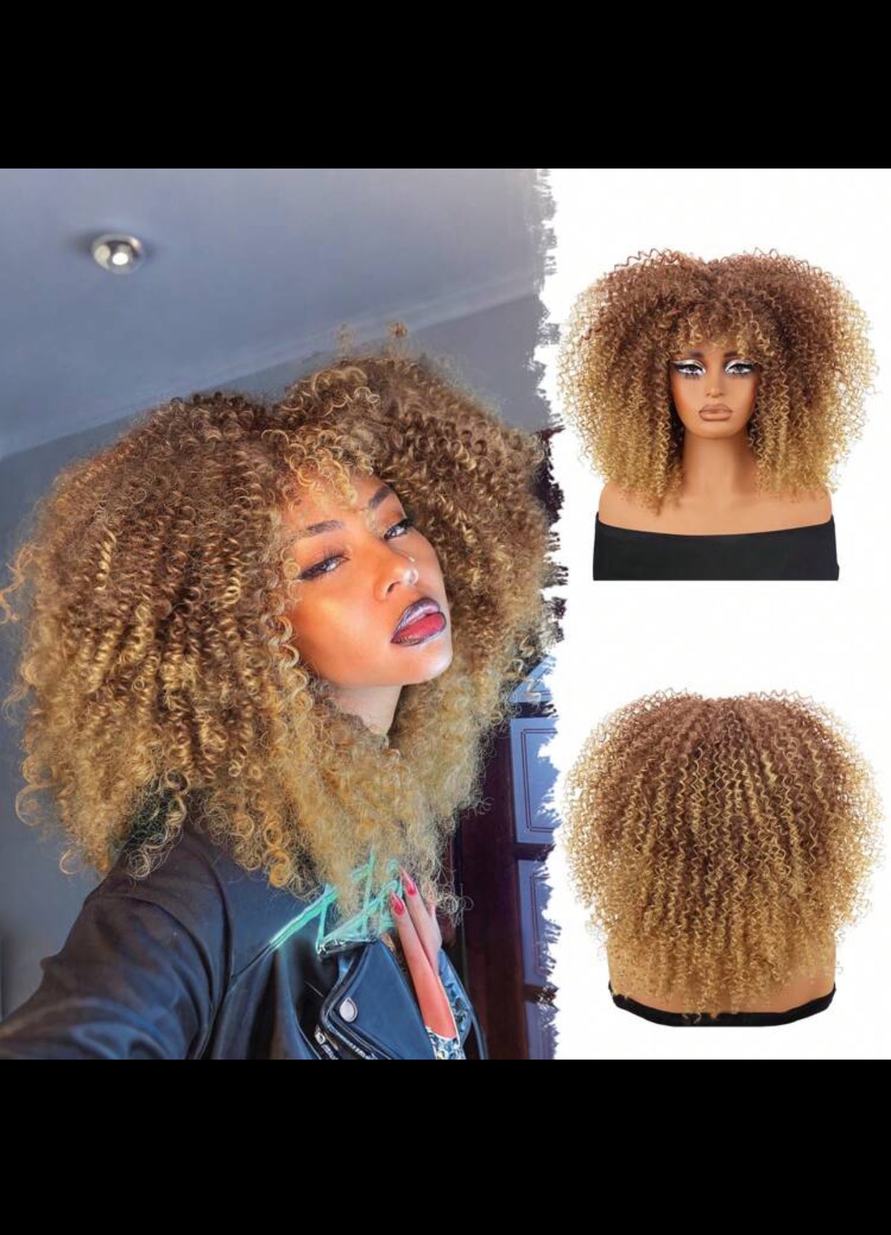 BeautyEllaHair Curly Wigs For Women Afro Bomb Curly Wig With Bangs Synthetic Fiber Glueless Long Kinky Curly Hair