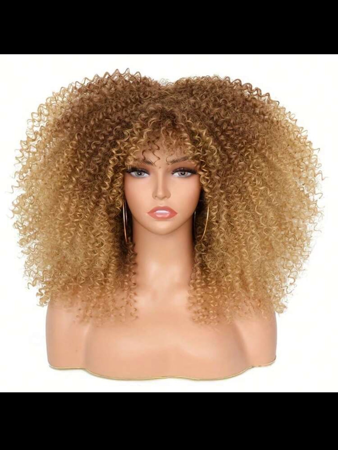 BeautyEllaHair Curly Wigs For Women Afro Bomb Curly Wig With Bangs Synthetic Fiber Glueless Long Kinky Curly Hair