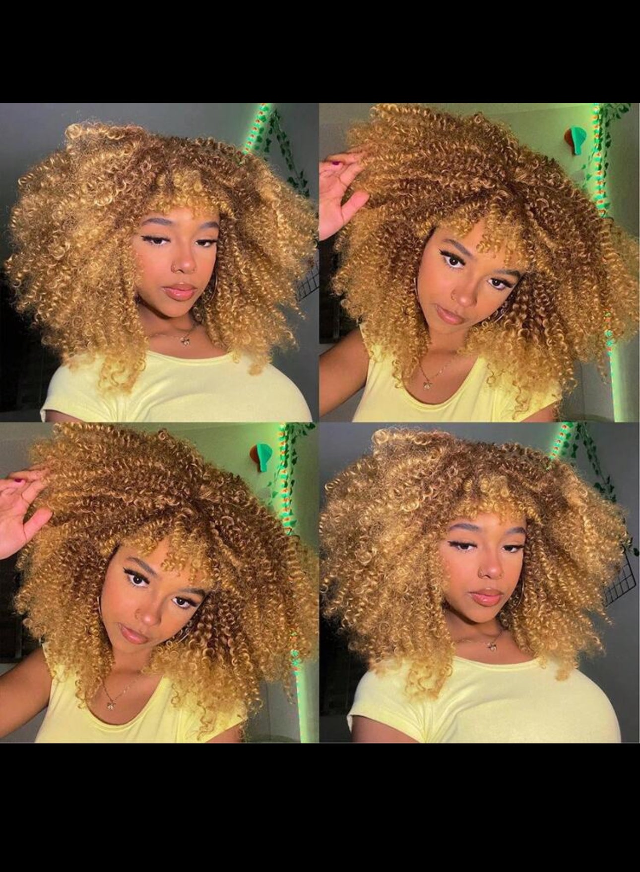 BeautyEllaHair Curly Wigs For Women Afro Bomb Curly Wig With Bangs Synthetic Fiber Glueless Long Kinky Curly Hair