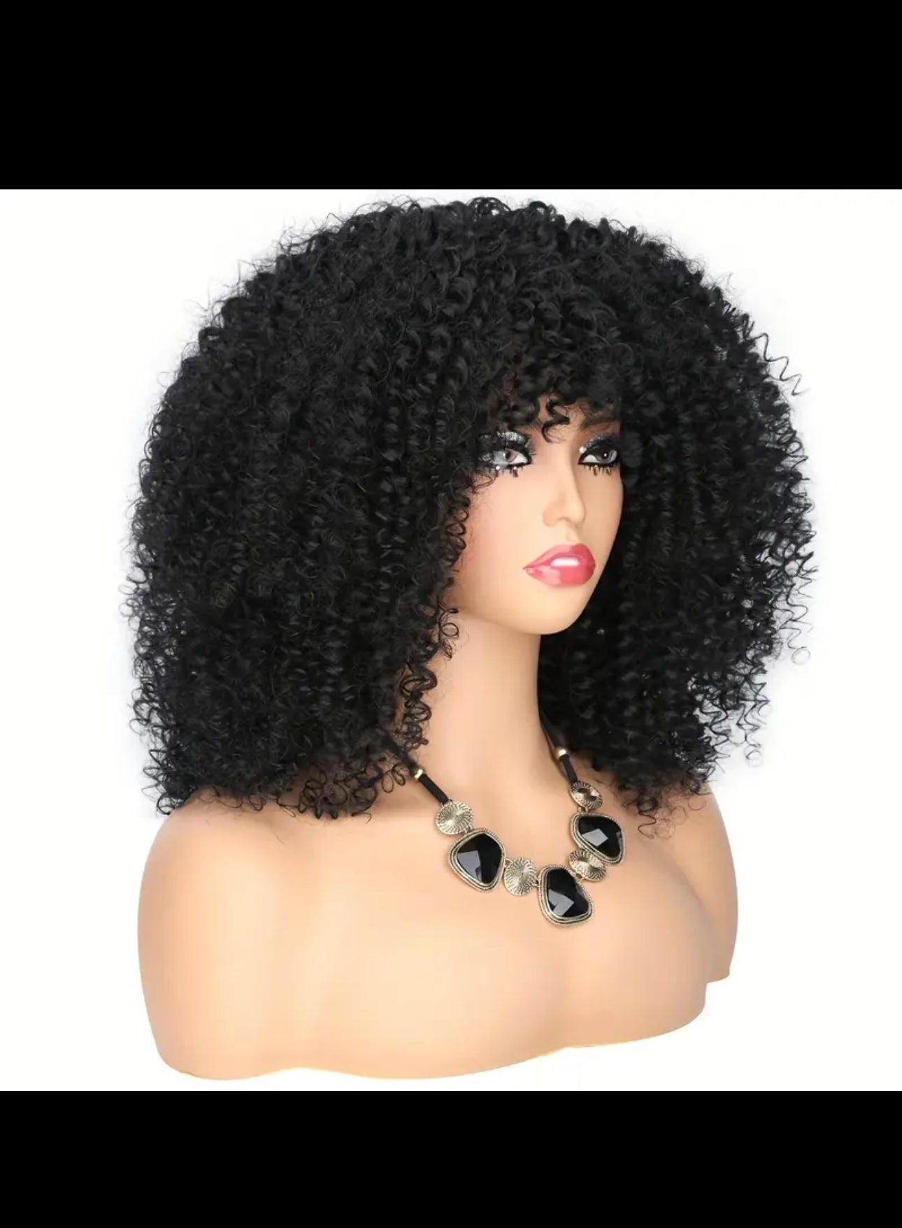 40.64 cm Synthetic Afro Curly Wig with Bangs - Short Kinky Curly Afro Wigs for Women - Heat Resistant - Daily Party Cosplay Costume Wigs-BeautyEllaHair