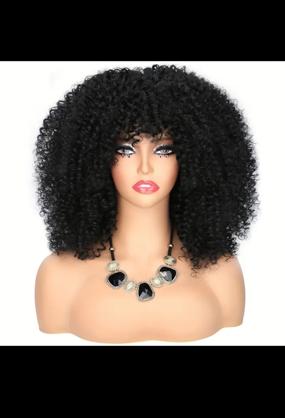 40.64 cm Synthetic Afro Curly Wig with Bangs - Short Kinky Curly Afro Wigs for Women - Heat Resistant - Daily Party Cosplay Costume Wigs-BeautyEllaHair