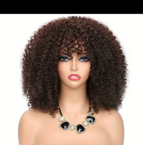 40.64 cm Synthetic Afro Curly Wig with Bangs - Short Kinky Curly Afro Wigs for Women - Heat Resistant - Daily Party Cosplay Costume Wigs-BeautyEllaHair