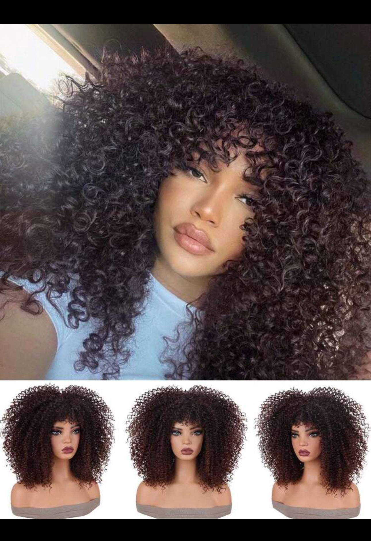 BeautyEllaHair Brown Wig Synthetic Heat Resistant Wigs Curly Wigs For Black Women Spring Curl Short Wigs With Bangs Brown 16 Inch - 12 Inch Heat Resistant Fiber Bangs Wig For Women Daily Used High Density Stylish Wigs