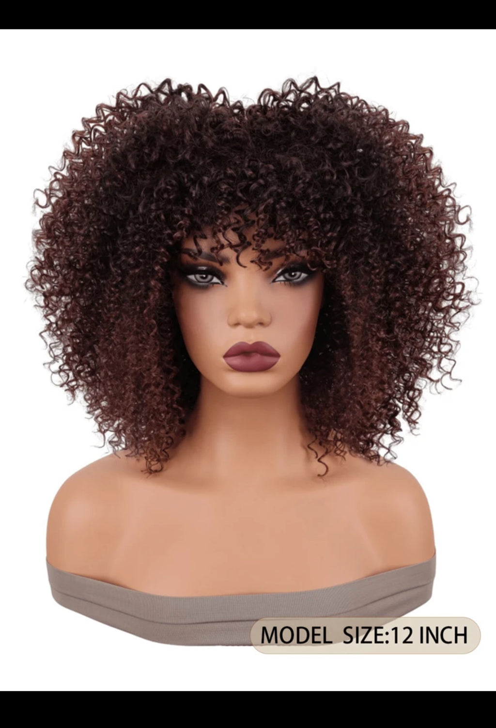 BeautyEllaHair Brown Wig Synthetic Heat Resistant Wigs Curly Wigs For Black Women Spring Curl Short Wigs With Bangs Brown 16 Inch - 12 Inch Heat Resistant Fiber Bangs Wig For Women Daily Used High Density Stylish Wigs