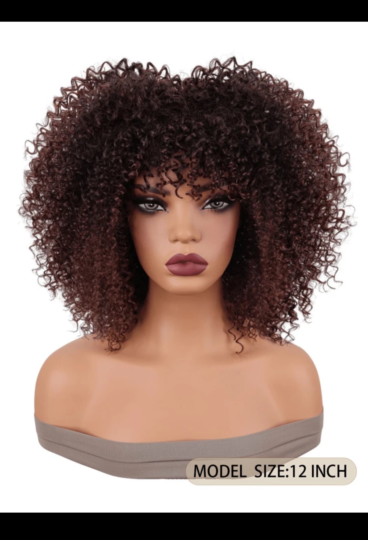 BeautyEllaHair Brown Wig Synthetic Heat Resistant Wigs Curly Wigs For Black Women Spring Curl Short Wigs With Bangs Brown 16 Inch - 12 Inch Heat Resistant Fiber Bangs Wig For Women Daily Used High Density Stylish Wigs