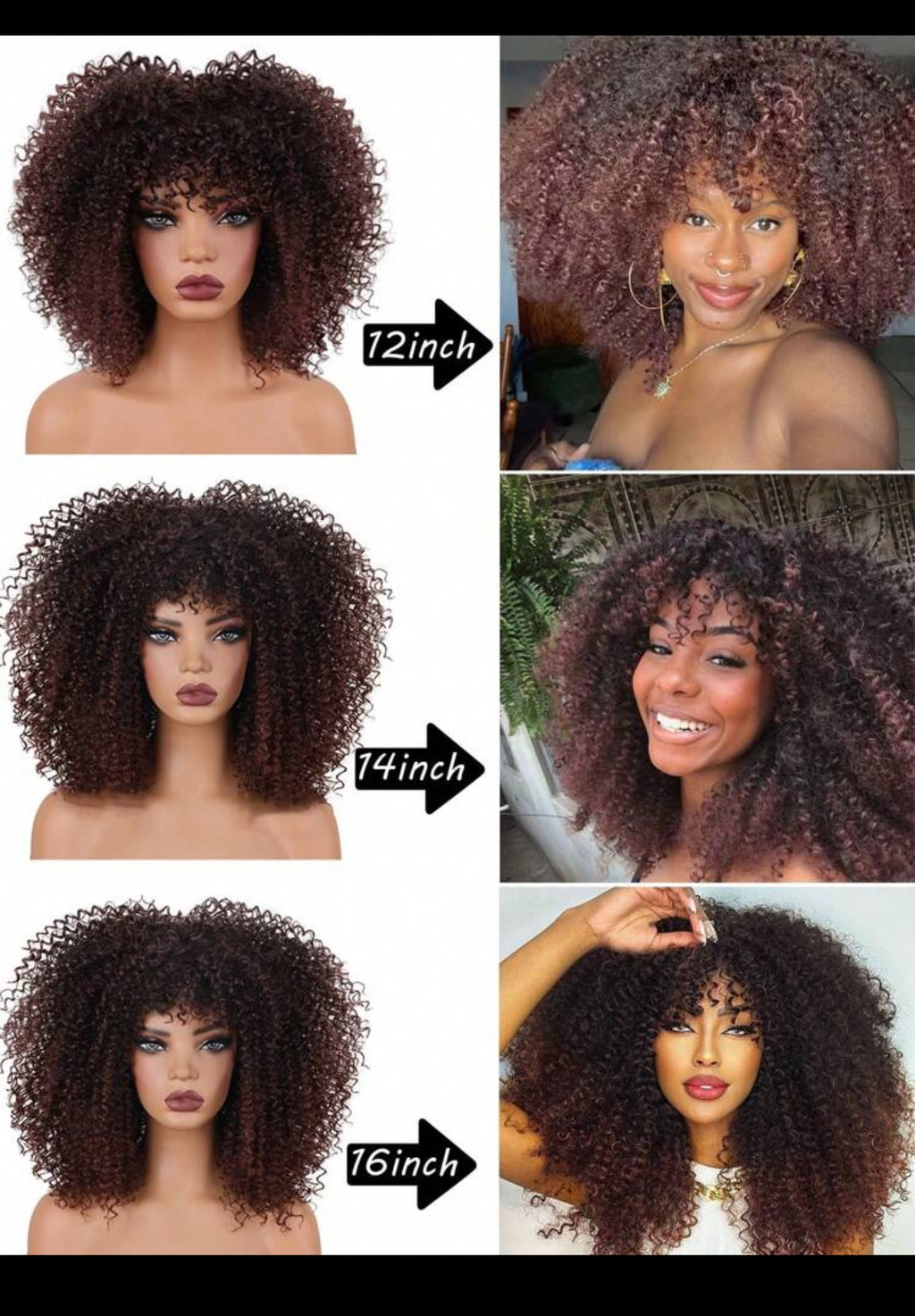 BeautyEllaHair Brown Wig Synthetic Heat Resistant Wigs Curly Wigs For Black Women Spring Curl Short Wigs With Bangs Brown 16 Inch - 12 Inch Heat Resistant Fiber Bangs Wig For Women Daily Used High Density Stylish Wigs